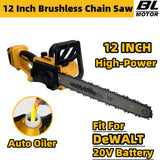 For DeWALT 20V Battery 12 Inch Brushless Chain Saw Auto Oiler High-power Cordless Electric Chainsaw Wood Cutting Power Tools