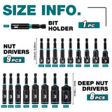 LIBRATON 18PC Magnetic Nut Driver Set Impact Nut Driver Set 1/4" Hex Shank Nut Driver Bit Set for Impact Drill Metric Nut Driver