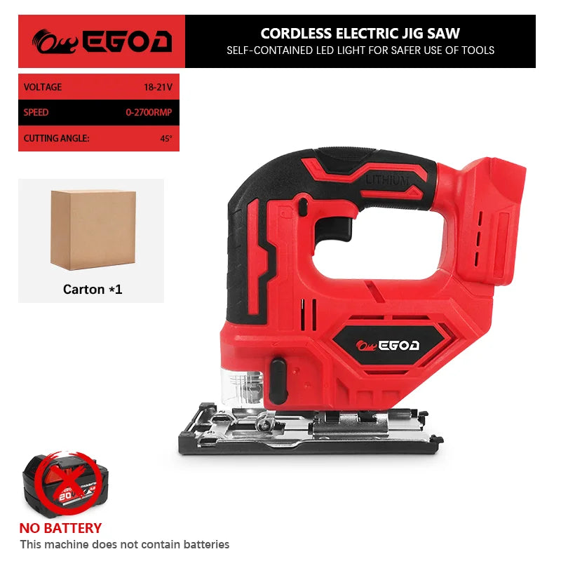 Electric Goddess Cordless Electric Jig Saw Portable Multi-Function Saw Vertical Wood Power Tool For Milwaukee 20V Battery Pin
