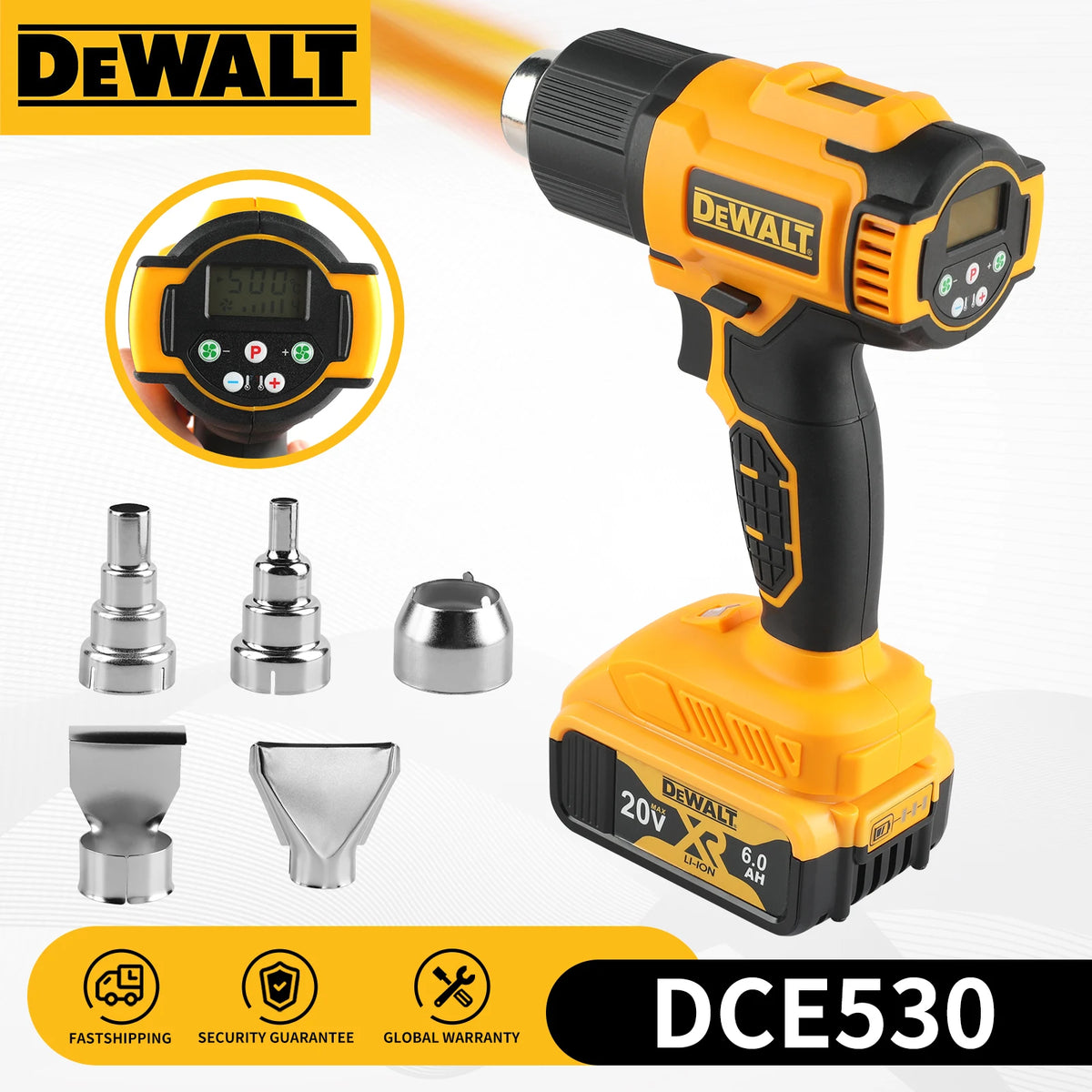 Dewalt DCE530 20V Cordless Heat Gun With 5-in-1 Nozzles 2 Speed Modes Lightweight Paint Stripping Adhesive Softening Power tools