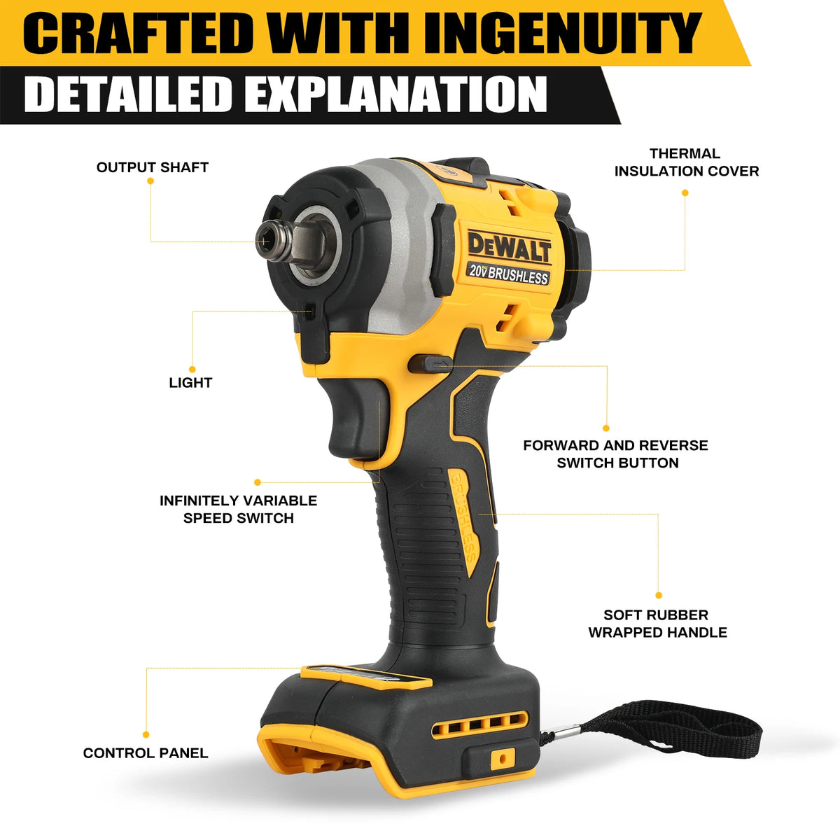 DEWALT 20V MAX Atomic Compact Brushless Impact Wrench DCF850B, 3-Speed 3250 RPM with 3-LED Light for Tight Spaces