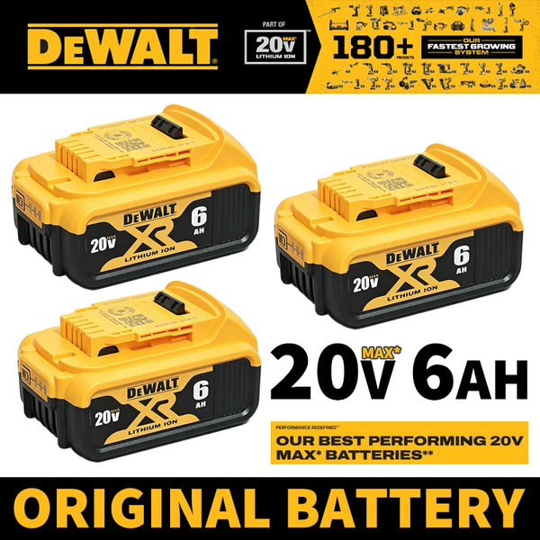 100% Genuine Dewalt XR Battery 20V 6.0AH 6000mAh DCB206 Rechargeable Power Tool Battery DCB1104 Charger Battery Combo Available