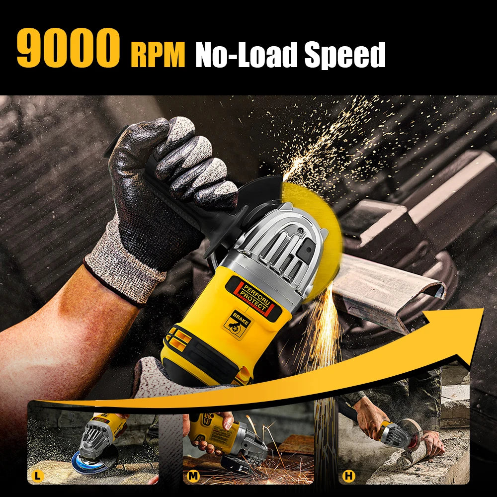 M-WALK Brushless Cordless Electric Angle Grinder 125mm Polishing Grinding Machine Cutting Power Tools For Dewalt 18/20V Battery