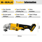 M-WALK Brushless Cordless Electric Angle Grinder 125mm Polishing Grinding Machine Cutting Power Tools For Dewalt 18/20V Battery