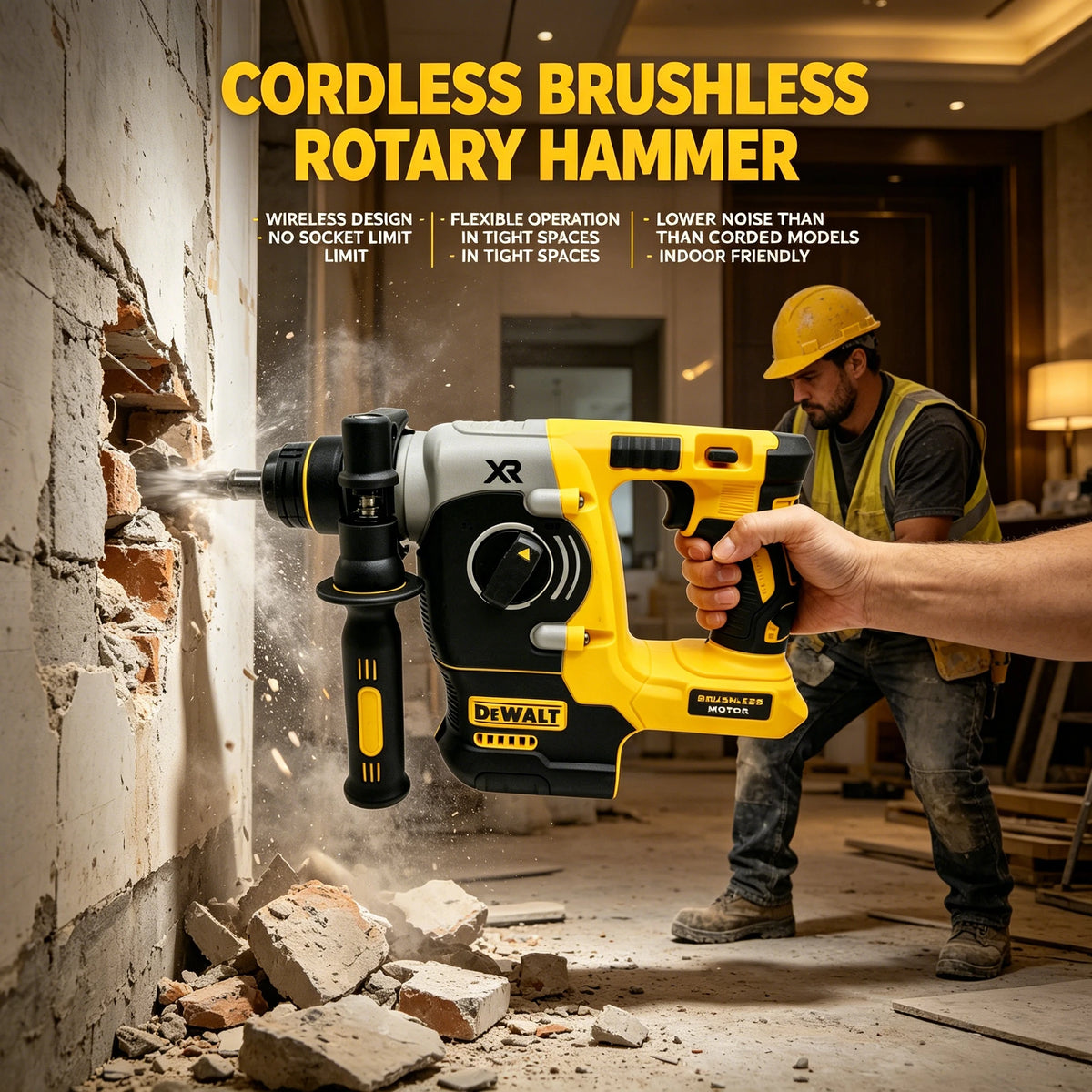 DEWALT 20V MAX SDS PLUS L Brushless Impact Rotary Hammer Drill, Cordless Hammer, Tool Only (Battery Not Included)