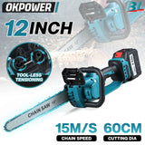 BABEQ 12 Inch Brushless Cordless Electric Chain Saw 6600W 20000RPM Auto Oiler For Makita 18V Battery Pin Garden Woodworking Tool