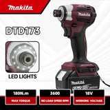 Makita DTD173 18V 180Nm Brushless Cordless Impact Driver with Ring Light Max Torque for Screw Bolt Wood Home DIY Power Tool
