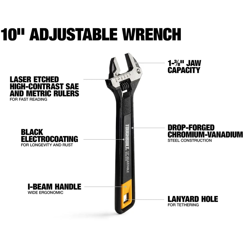 TOUGHBUILT TB-H3-70-08 TB-H3-70-10 Adjustable Wrench 8"/10" Double Scale Movable Spanner Durable Hand Tool