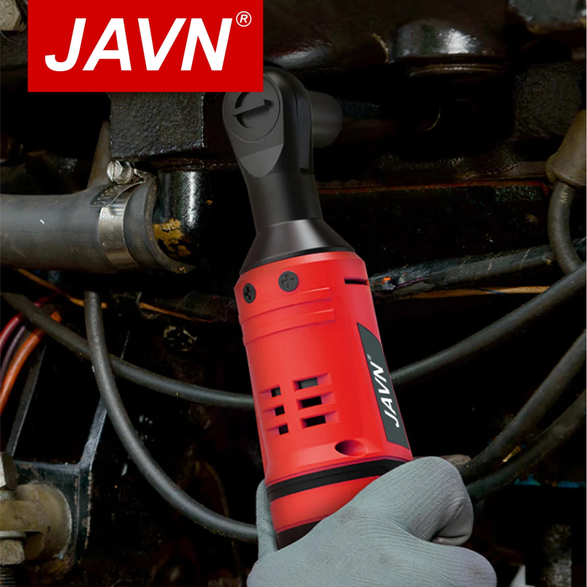 JAVN 12V Cordless Electric Wrench, 45NM 3/8'' Ratchet Wrench, Removal Screw Nut ,Car Repair Tools, Right Angle Wrench, Powe