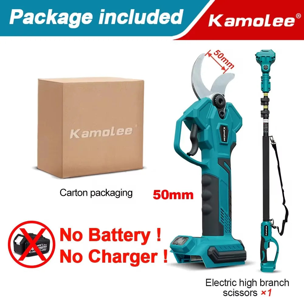 Kamolee Wireless Charging 6/8 inch Aerial Pruning Chainsaw Orchard Branch Pruning Electric Scissors 2.5m Extension Pole