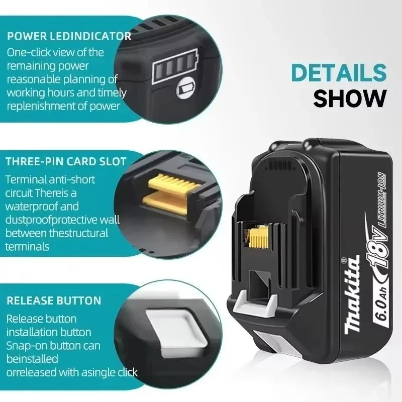NEW Original Makita 18v 6Ah for Makita 18V Battery BL1830B BL1850B BL1850 BL1840 BL1860 BL1815 Replacement Lithium Battery