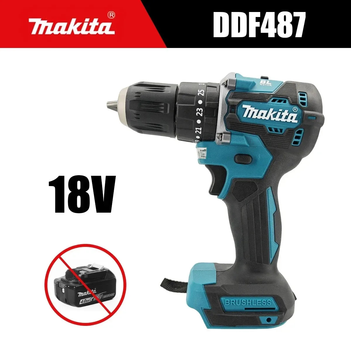 Makita Original DDF487 18V Brushless Electric Screwdriver Cordless Drill Rechargeable Power Tool Only