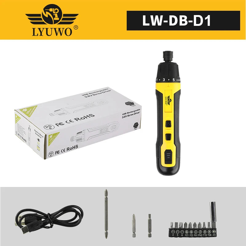 LYUWO Mini Wireless Electric Screwdriver, Rechargeable 1300mah Power Drill Bit, Multifunctional Disassembly Torque Repair Tool