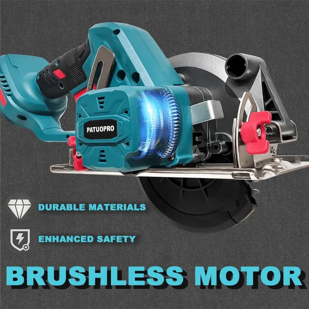 PATUOPRO 6 Inch Brushless Circular Saw Handheld Cordless Electric Saw Adjustable Angle DIY Power Tool For Makita 18V Battery