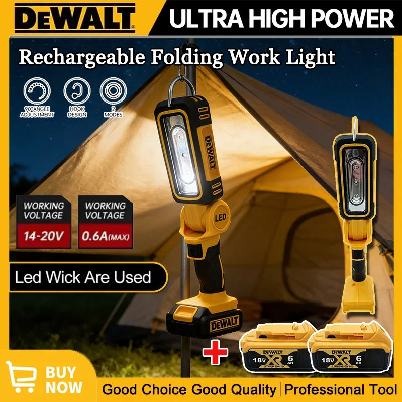 DEWALT 20V Lithium Battery 90 Degree Multifunctional Folding Work Light Portable Camping Light Emergency Flashlight Car Service