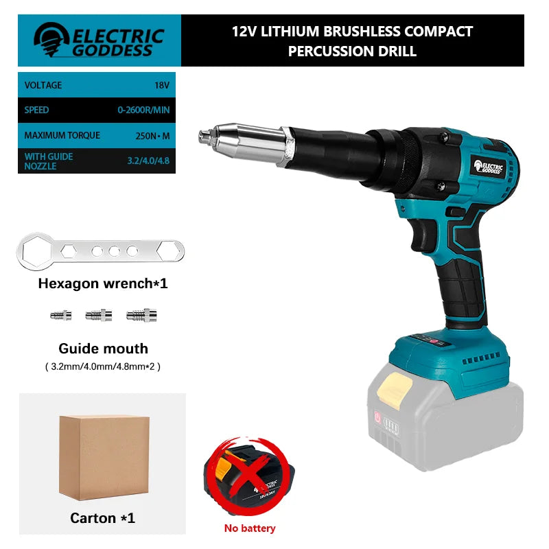 Electric Goddess Brushless Electric Rivet Gun 2.4~4.8mm Cordless Rivet Nut Gun Drill Insert Power Tools For Makita 18V Battery
