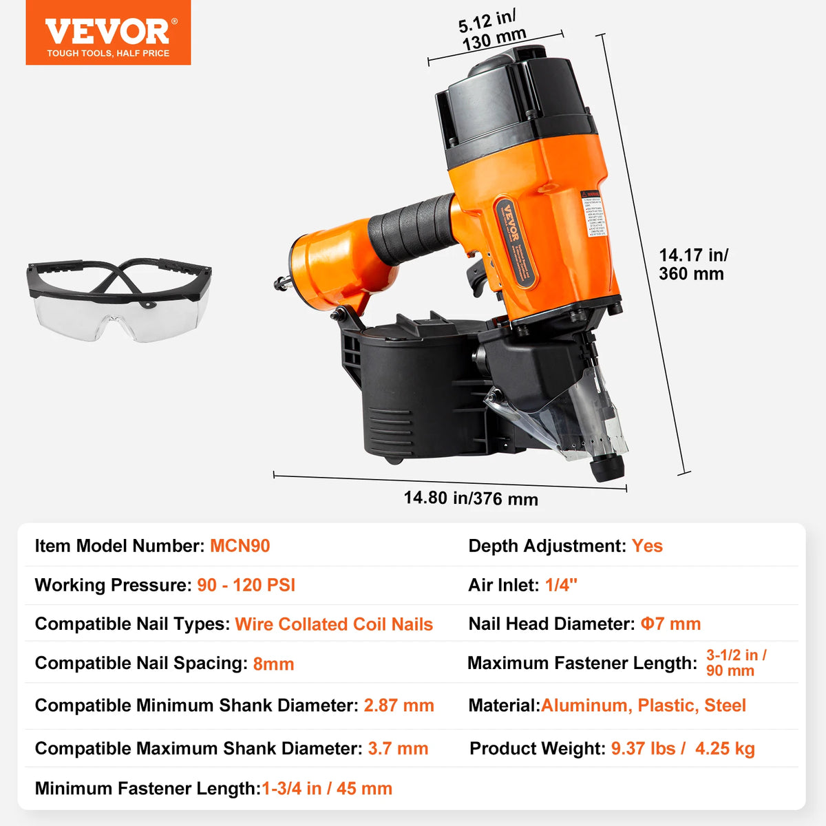 SucceBuy Coil Siding Nailer CN65 CN55 CN70 CN83 CN90 Pneumatic Siding Nail Gun Pallet Making Coil Nailer 70-120PSI Air Nailer