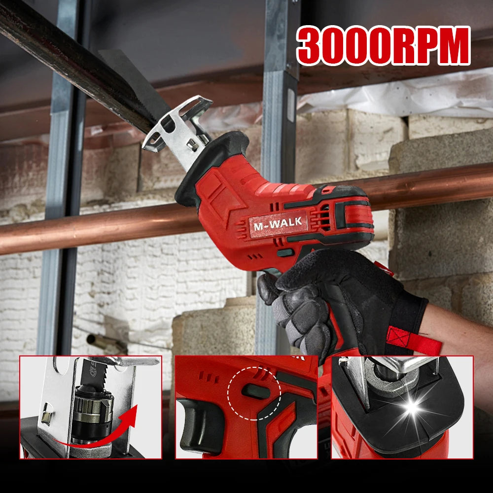 M-WALK Cordless Reciprocating Saw 18V Adjustable Speed Electric Saw Wood Metal Pipe Cutting Tools For Milwaukee 18V Battery Pins