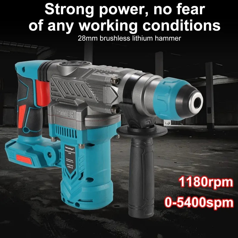 Heimerdinger Cordless brushless Rotary Hammer Drill, 1-1/8" SDS-Plus 3.2J Multi-functional Heavy Duty hammer drill, No battery