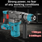 Heimerdinger Cordless brushless Rotary Hammer Drill, 1-1/8" SDS-Plus 3.2J Multi-functional Heavy Duty hammer drill, No battery