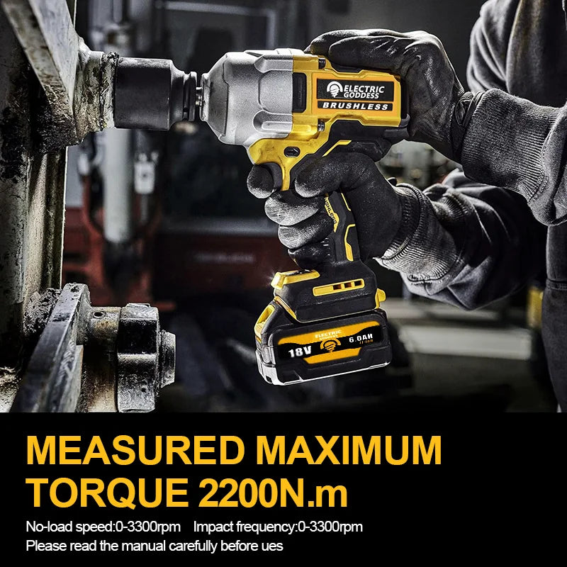 Electric Goddess 2200N.M Brushless Electric Impact Wrench 3/4inch Cordless Torque Wrench Car Repair Tools For Dewalt 20V Battery