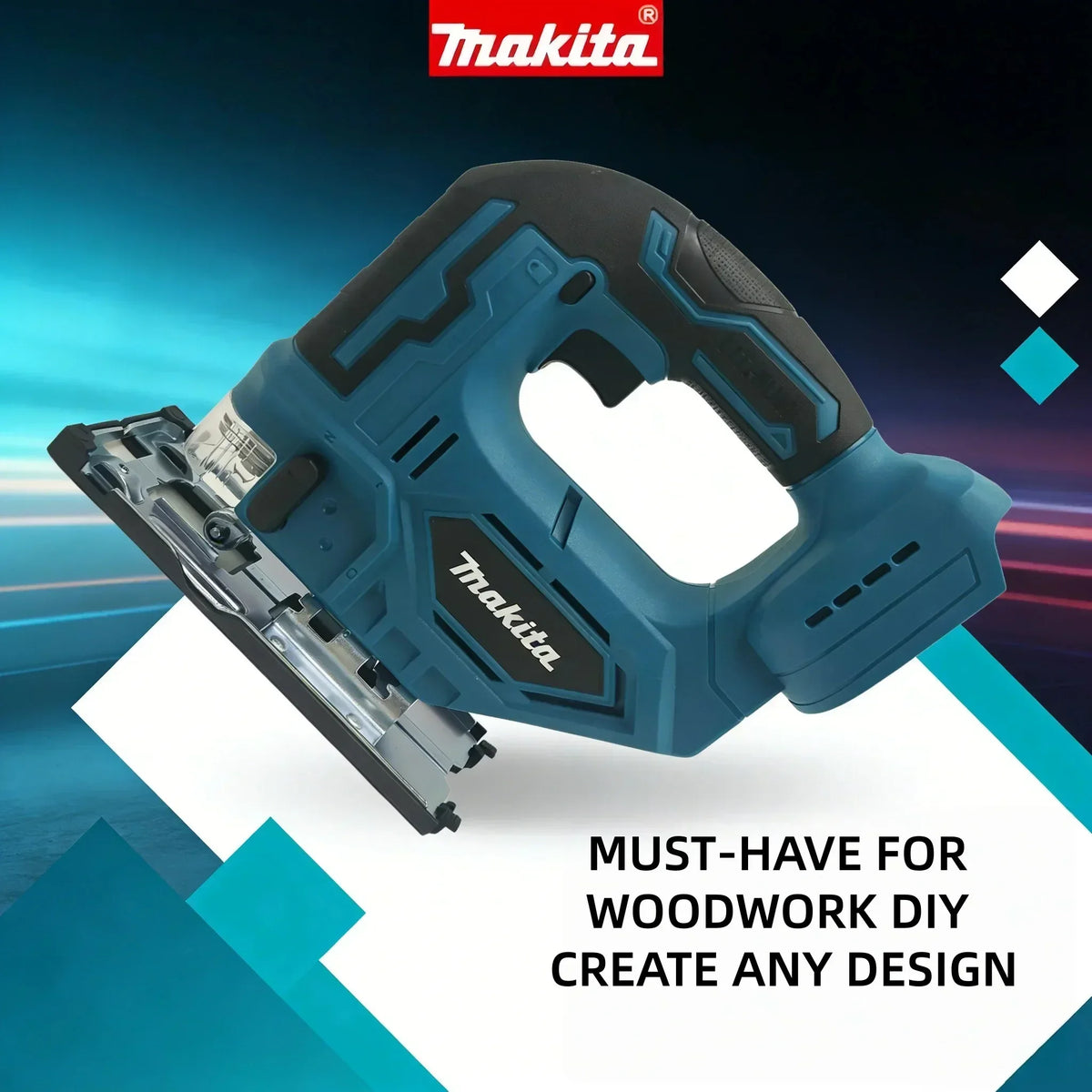 Makita DJV182 Lightweight 18V Jig Saw Adjustable Bevel Base For Cutting Curved Wooden Shelf Brackets During Home Decoration