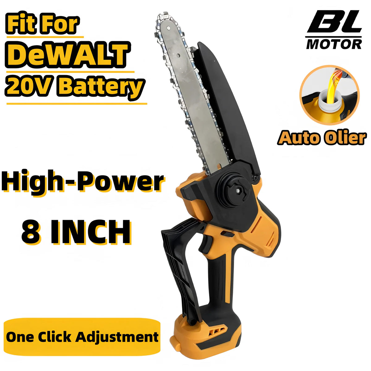 Brushless 8 Inch Chainsaw Auto Oiler Electric One Click Adjust Chain Saw High-Power Saw Power Tools For DeWALT 20V Battery