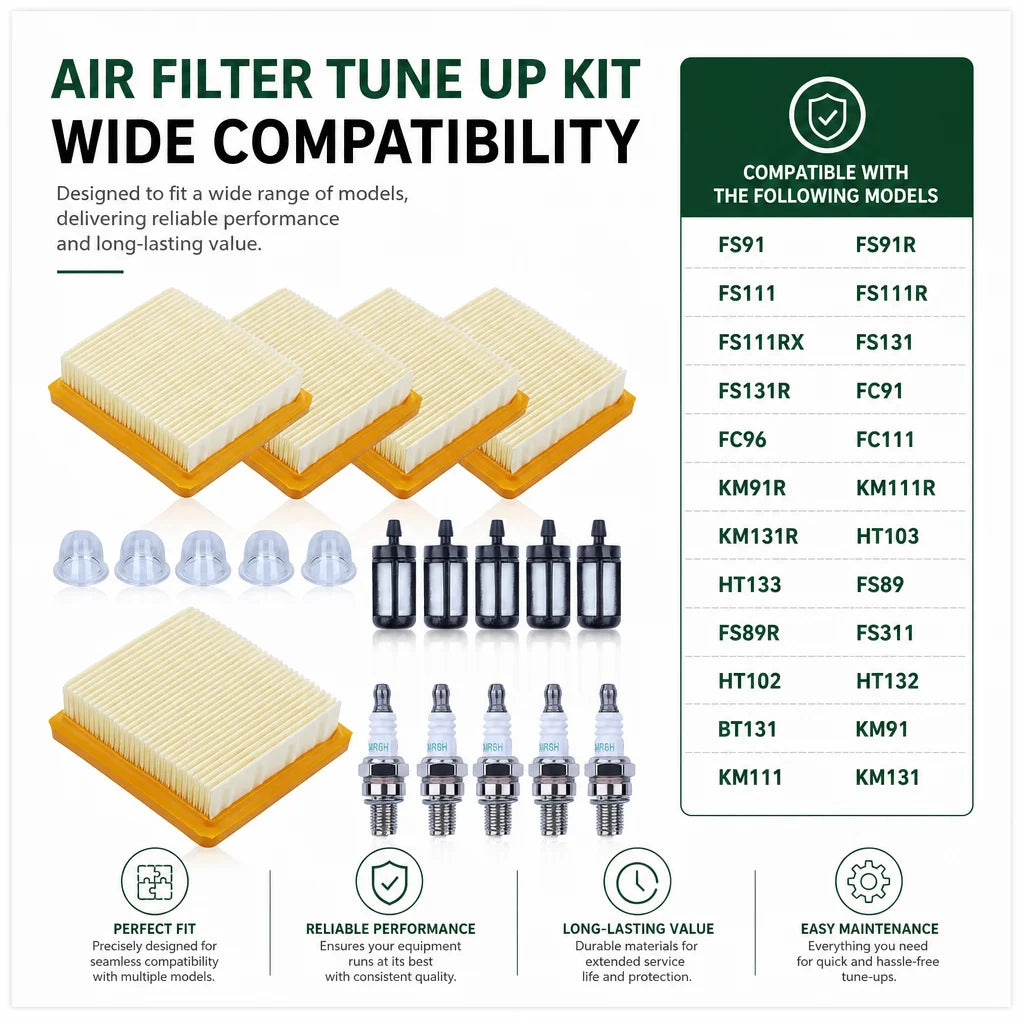 5PCS Air Filter Tune Up Kit For Stihl FS89,FS89R,FC91,FC96,FC111,HT102,HT103,HT133,KM91R,KM131R 4180 141 0300 0000 350 3521
