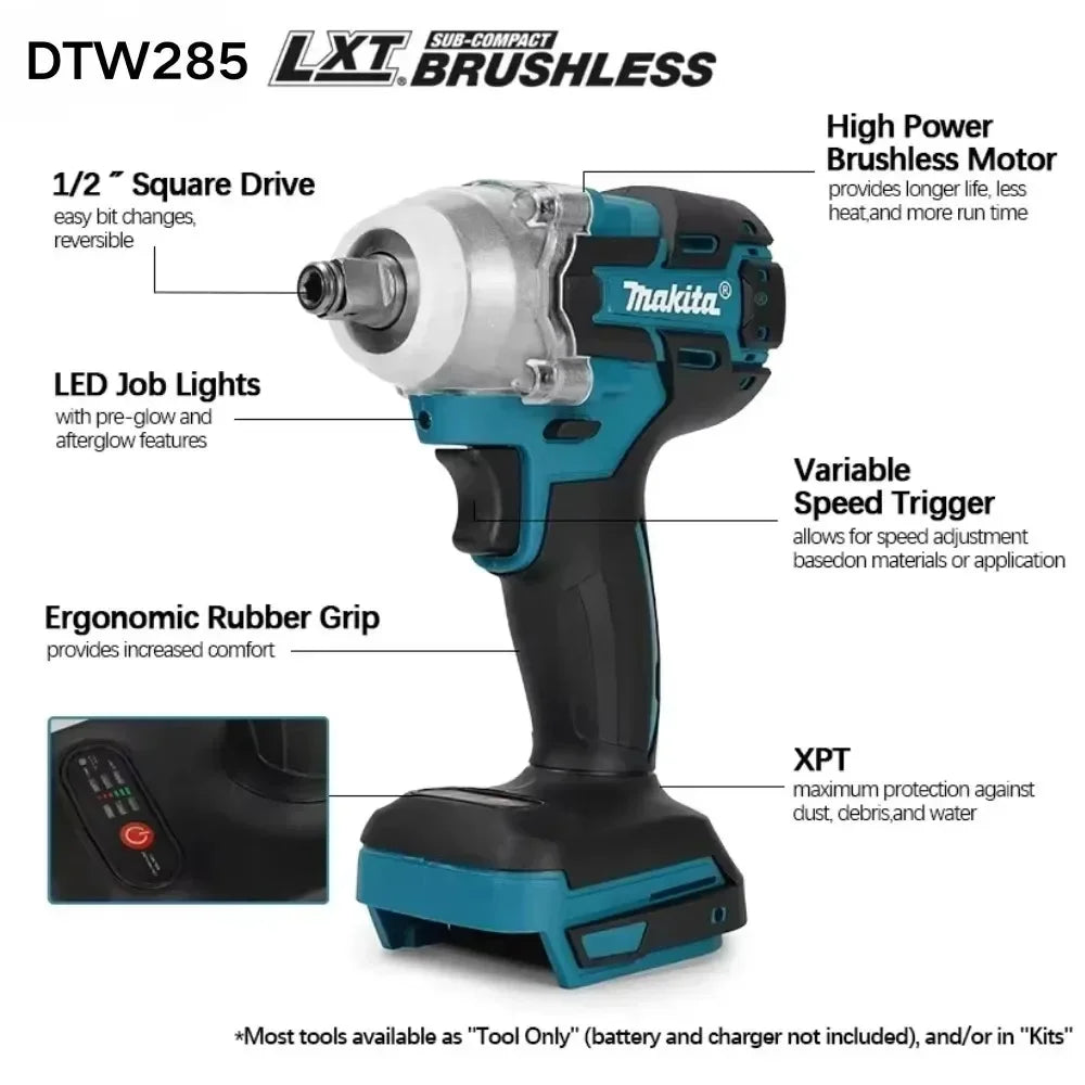Makita DTW285 High Torque 18V Wireless Impact Wrench Brushless Gear For Machinery Installation And Daily Home Repair Work