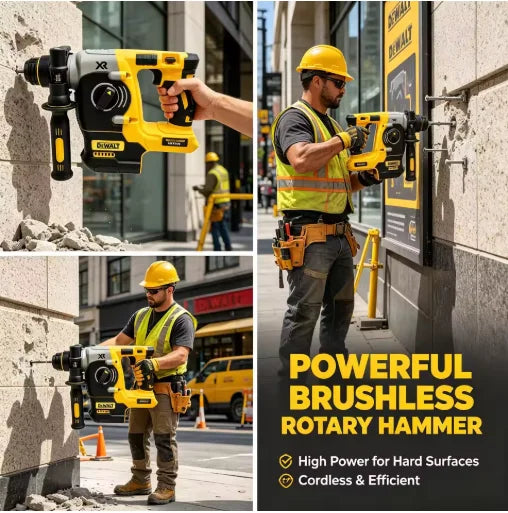 DEWALT 18V/20V MAX Brushless SDS-Plus Rotary Hammer Drill, 1" L-Handle, 3-Speed Woodworking Impact Drill (Tool Only)