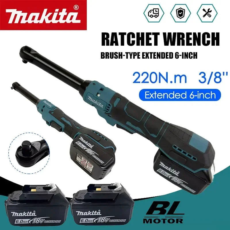 Makita Ratchet Wrench Extended Head Cordless Removal Screw Nut 220N.m 3/8" 1/2" Electric Driver Power Tools For 21V Battery