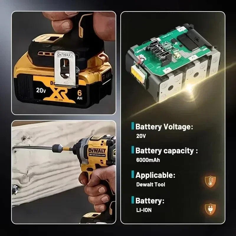 100% Genuine Dewalt 20V Battery, 2AH 5AH 6AH Rechargeable Lithium Ion Battery, Dewalt DCB200 Power Tool Replacement Battery
