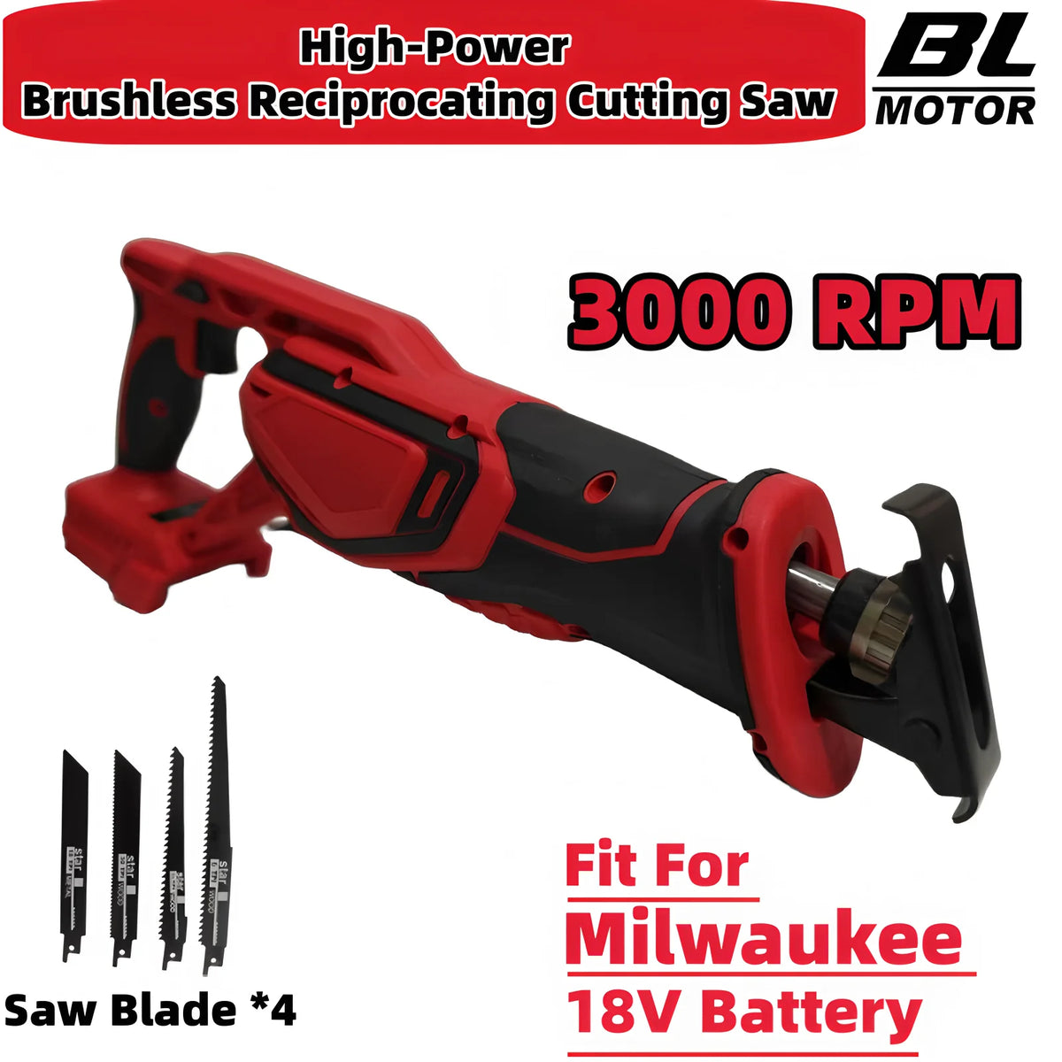 For Milwaukee Battery Brushless Reciprocating Saw with 4 Blades High-Power Electric Cutting Saber Saw Cutting Machine Power Tool