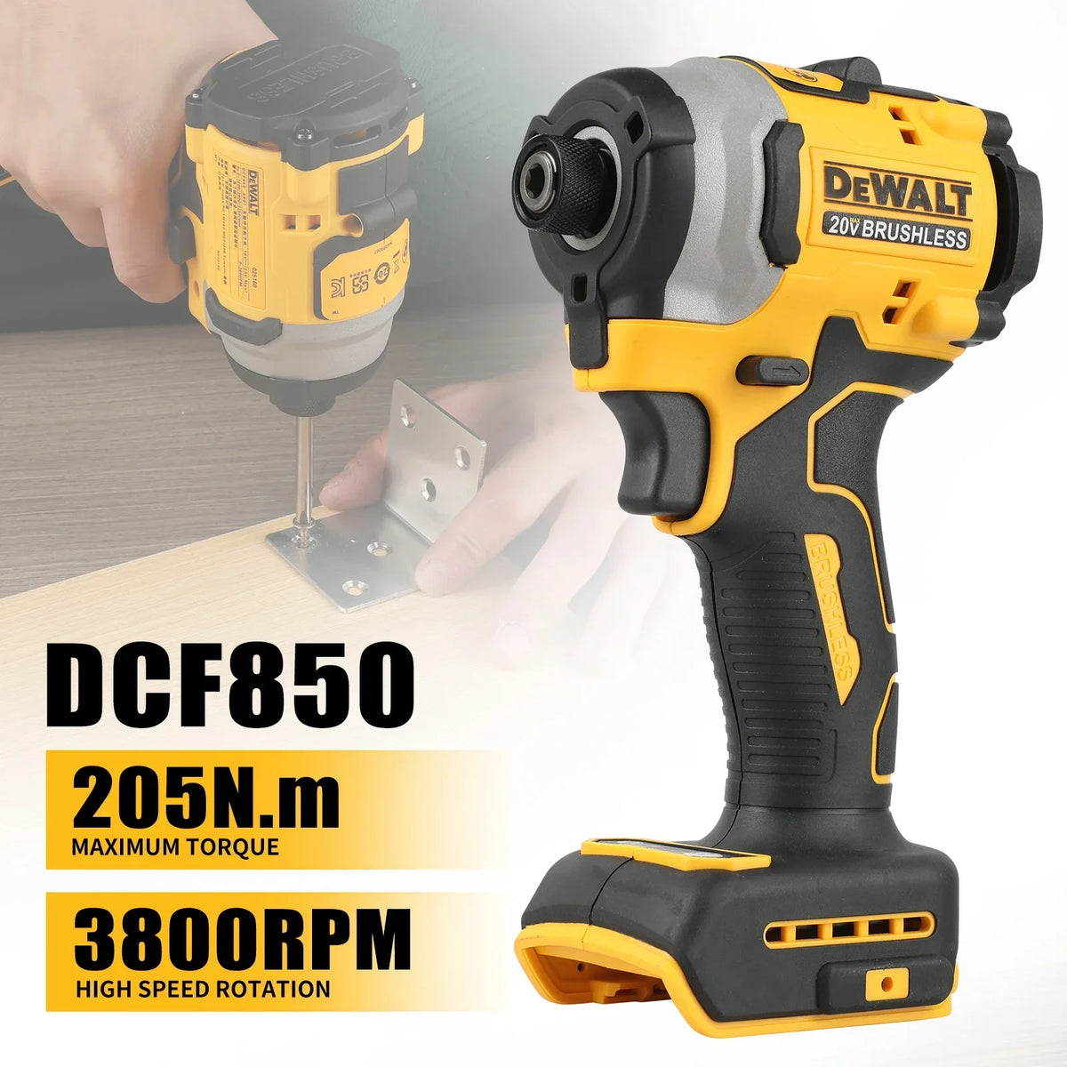 DEWALT 20V Cordless Tool Kit DCF850 Impact Driver + DCD805 Drill 205N.m Torque Construction Home DIY Assembly Hand tools