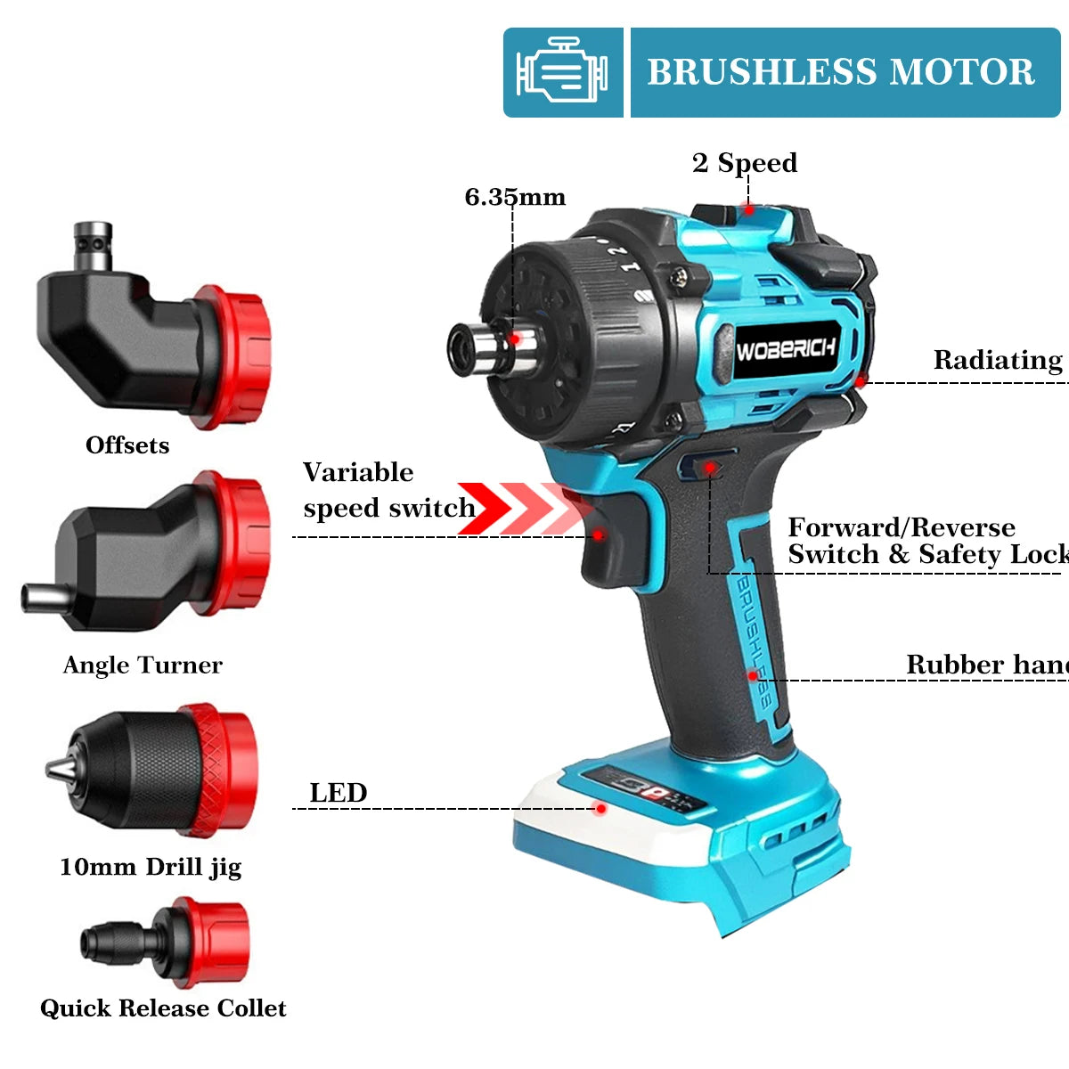 2 IN1 /5 IN 1Cordless Electric Drill Brushless Screwdriver Rechargeable Driver Handheld Power Tool(No battery)For Makita 18V Pin