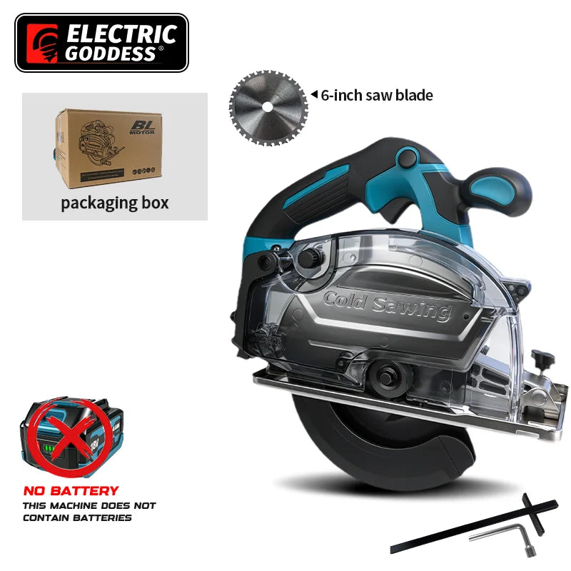 Electric Goddess 6in Brushless Cold Sawing Electric Circular Saw Cordless Metal Cutting Machine For Makita 18V Battery Pin