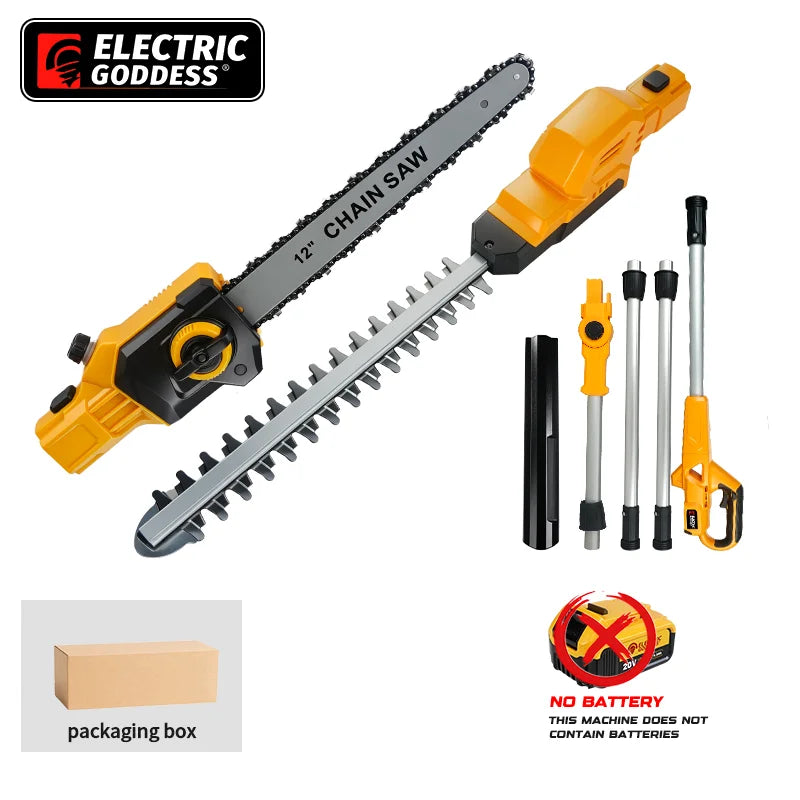 2IN1 Electric High Branch Hedge Trimmer Cordless Telescopic 12Inch Chain Saw Garden Power Tools For Dewalt 20V Battery Pin