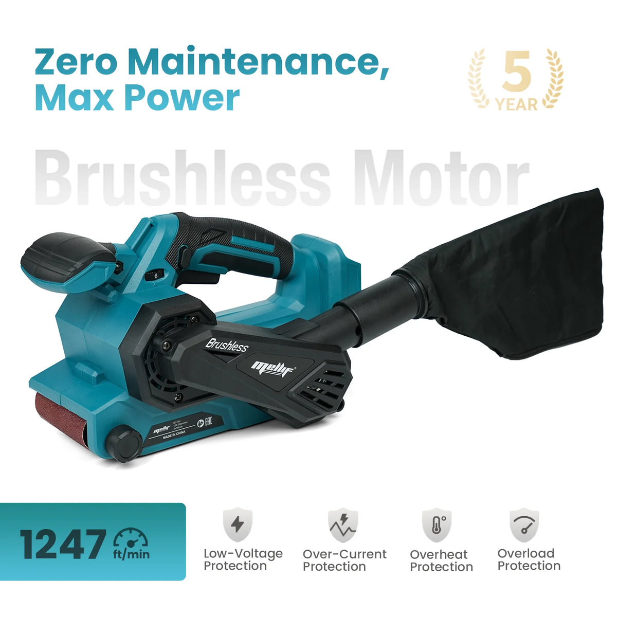 Cordless Belt Sander for Makita 18V BL1830 Battery (Tool Only) Brushless Power Sander Electric Sander Machine, Dust Bag Included