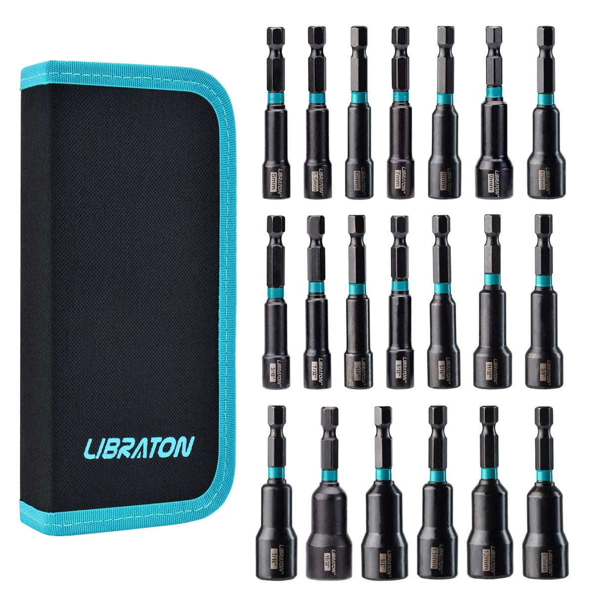LIBRATON 20PCS Magnetic Nut Driver Set, Impact Drill Driver Bit Set 1/4" Metric and SAE Nut Driver with Storage Bag Nut Drivers