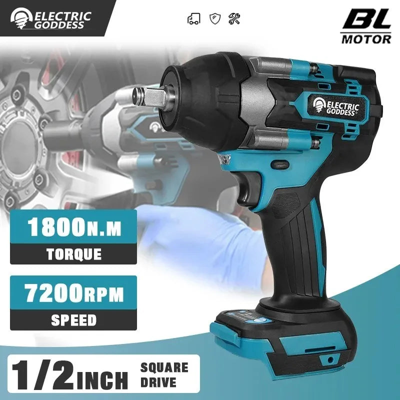 Electric Goddess Brushless Electric Impact Wrench Cordless Electric Wrench 1/2 inch for Makita 18V Battery Pin Screwdriver Tool