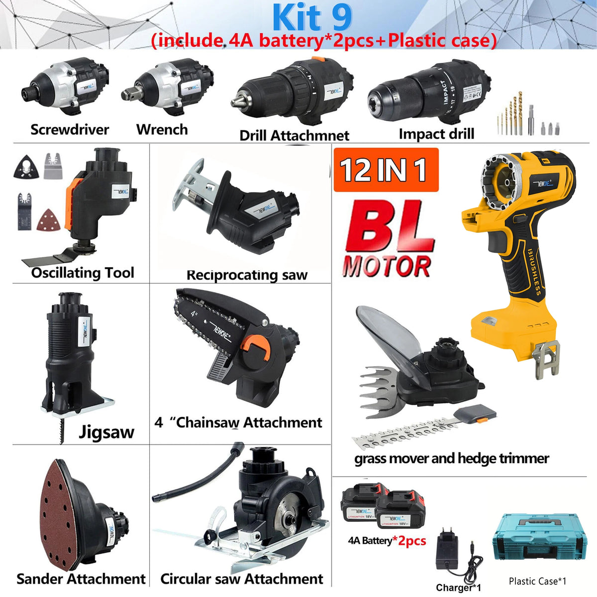 18V Brushless 2/5/10/12-in-1 Multi tool Chainsaw Drill reciprocating/circular saw oscillating tool combo