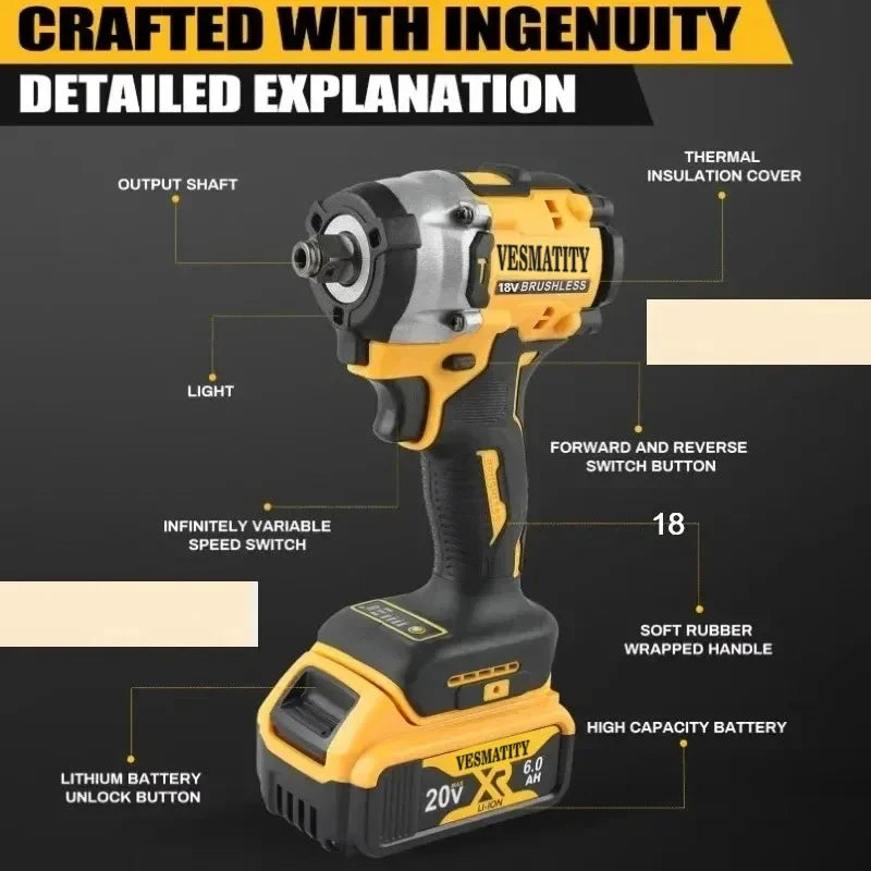 Brushless DCD921 Cordless Wrench 1/2 in Cordless Impact Wrench Variable Speed Charging Wrench DCF921 for DEWALT Battery