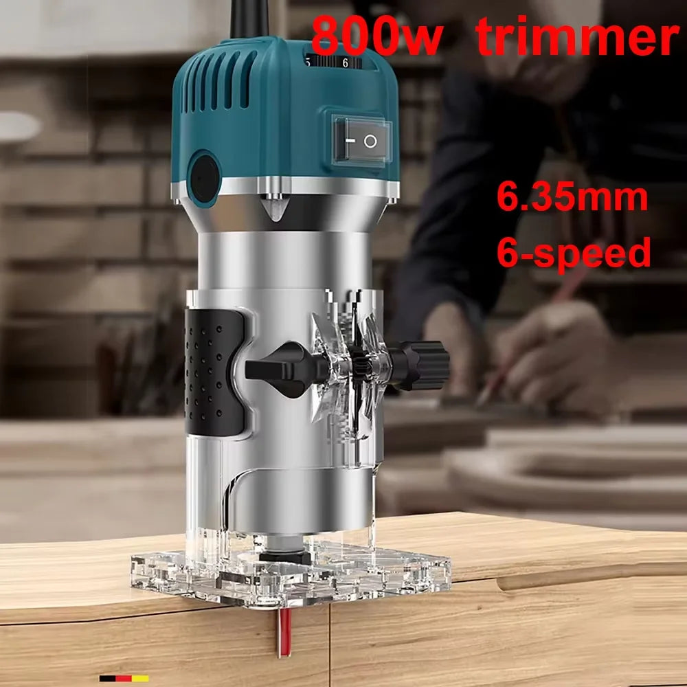 800W Electric Woodworking Trimmer 6 Speed 110/220V Suitable for 6.35mm 30000 RPM Milling Cutter Woodworki Engraving Machine Tool