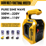500W Power Inverter for Makita Milwaukee 18V Battery 18V to 120V/220V Pure Sine Wave Inverter with LED Light for Outdoor Camping