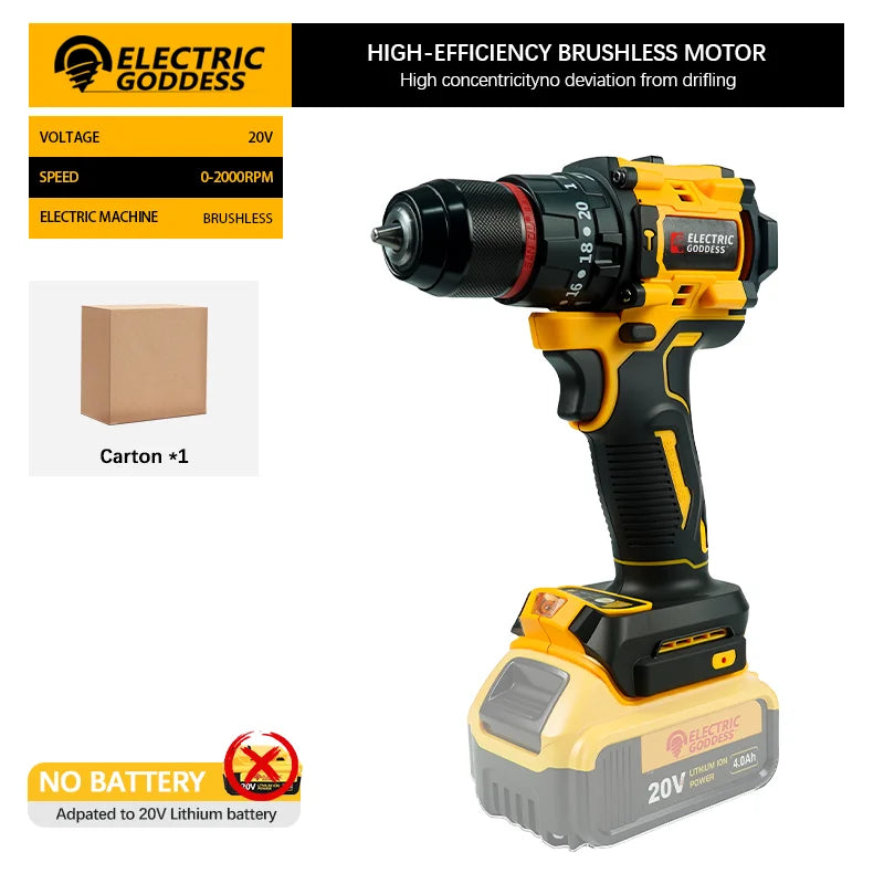 Brushless Compact Electric Screwdriver Lithium-ion Hand Drill Impact Drill Power Tool for Dewalt 20v Battery Pin