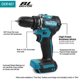 High Torque Original DDF487 Brushless Electric Screwdriver 18V, Makita Original 6.0Ah & Tool Package