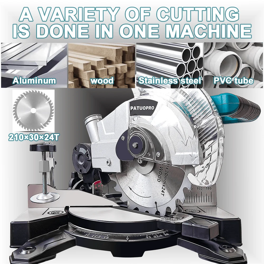 PATUOPRO 8 Inch Brushless Miter Saw Single Bevel 45° Compact Electric Saw Wood Aluminum Cutter Power Tool For Makita 18V Battery