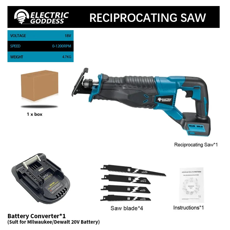 Electric Goddess 10000SPM Electric Reciprocating Electric Chainsaw Saber Saw Cordless Cutter Tool For Makita 18V Battery Pin