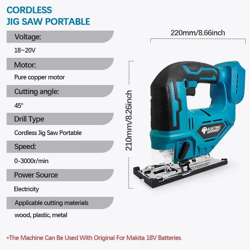 3000RPM Electric Jigsaw Cordless Handheld Multi-Function Woodworking Tools Wood Cutting Machines For Makita 18V Battery Pin