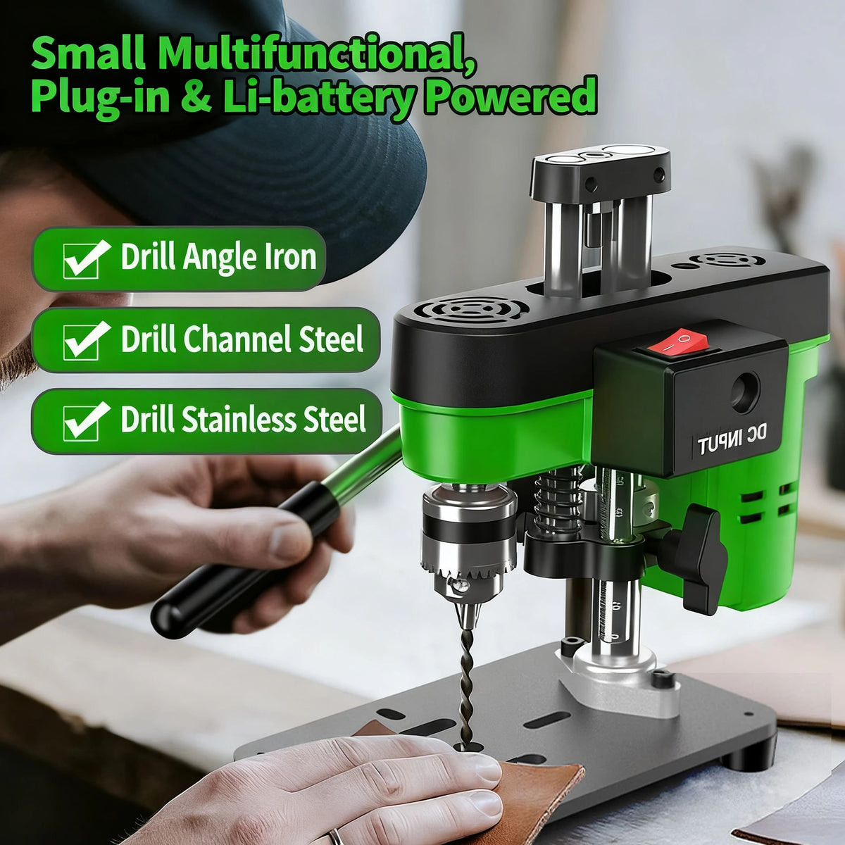 Mini Bench Drill Press - Industrial Precision, 100W AC/DC Power, 7-Speed Adjustable, Max 6mm Chuck